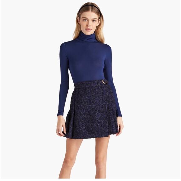 Hill House Blair Wool Navy Metallic Tweed Pleated Mini Skirt Size Small - Picture 1 of 11